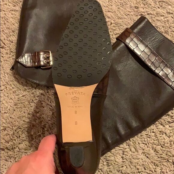 Prevata Brown Diana Leather Croc Heeled Boots - Picture 3 of 8